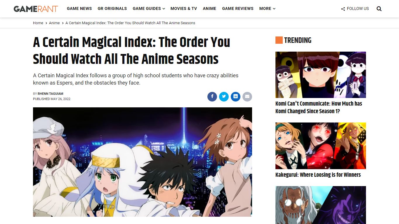 A Certain Magical Index: The Order You Should Watch All The Anime Seasons